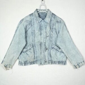 Vintage Tagless Denim Jacket Men's L Blue Denim Acid Wash Trucker Jeans Thrashed